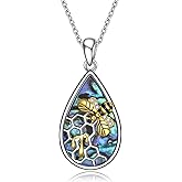 YAFEINI Bee Necklace Queen Bee Pendant Honeycomb 925 Sterling Silver Crown Jewelry Gifts for Women Girls