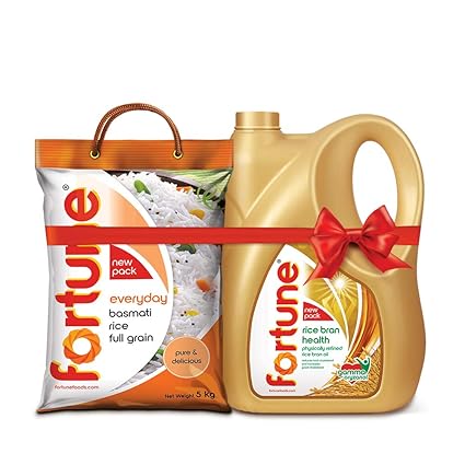 Fortune Rice Bran Oil 5L Jar + Fortune Everyday Basmati Rice 5 Kg