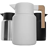 Hastings Collective Thermal Coffee Carafe 50 Oz - Large Stainless Steel Insulated Carafe - 1.5 Liter Double Walled Vacuum Thermos Coffee and Beverage Dispenser with Tea Infuser and Strainer (White)