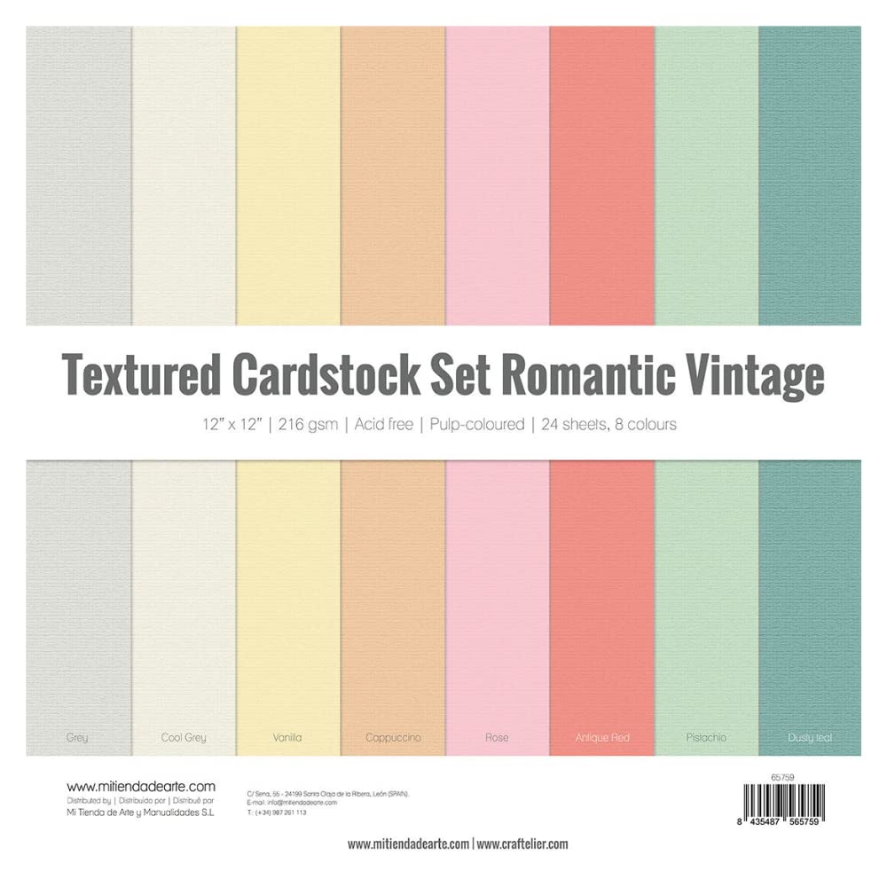 Craftelier Cardstock Pack, Pack of 24 Cardstock for Scrapbooking and Crafts Projects, Romantic Vintage Texture, Dimensions 30 x 30 cm, Weight 216 g