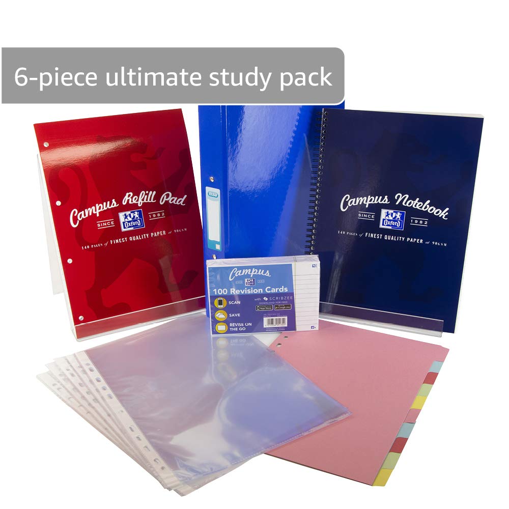 Oxford Revision Pack - Revision 6 Pack, A4 Notebook, A4 Refill Pad, Record Cards, A4 Ring Binder, Punched Pockets and Dividers
