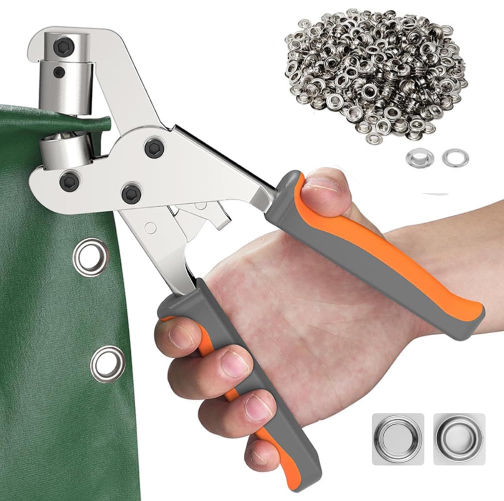 Grommet Tool Kit - Handheld Hole Punch Pliers Set with 3/8 Inch (10mm) Diameter 500 pcs Grommets Eyelets for Fabric Paper Banner Maker