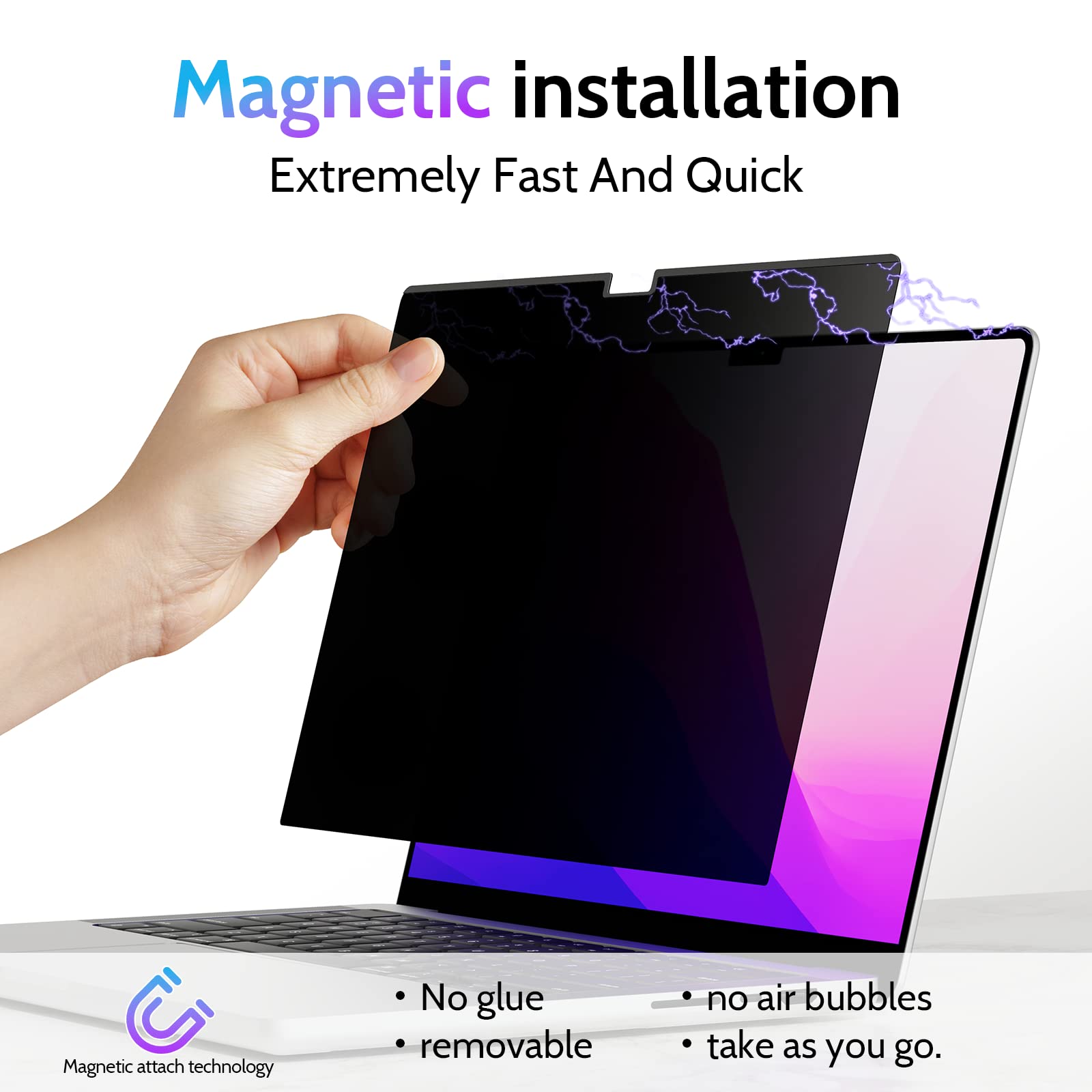 Magnetic Privacy Screen for Macbook Air 13.6/13 Inch (2022-2025, M2, M3, M4), Removable Matte Anti Glare Blue Light Protector Private Security Filter for 13.6inch Mac Laptop Computer