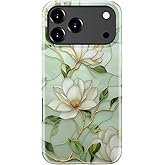 STARVIP for iPhone 17 Pro Case Cute - Wireless Charging Compatible - Dual-Layer Hard Shell + Silicone Cover - Aesthetic Protective Phone Case for Women - Vintage Magnolia Flowers