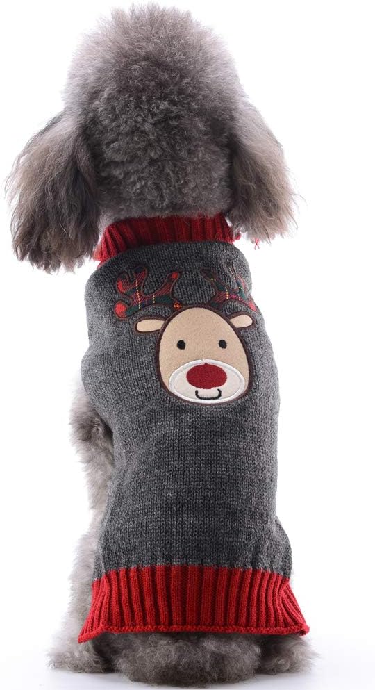 ABRRLO Dog Christmas Jumper Outfits Grey Reindeer Ugly Xmas Pet Sweater Puppy Cat Holiday Costume New Year Clothes Gift for Small Medium Large Dogs (Grey Reindeer,XXS)