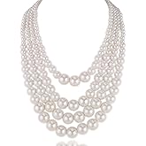 Kalse 4 Layer Strands Simulated Pearl Strand Bib Pendant Choker Chain Necklace White (4 Strands)