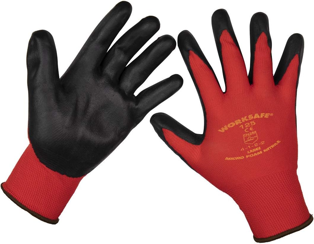 Sealey Flexi Grip Nitrile Palm Gloves (Large) - Pair - 9125L, Red