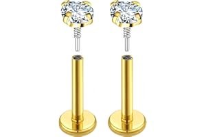 Degolso 18G 16G G23 Titanium Tragus Helix Conch Piercing Jewelry Flat Back Earrings for Women Men Hypoallergenic Internally T