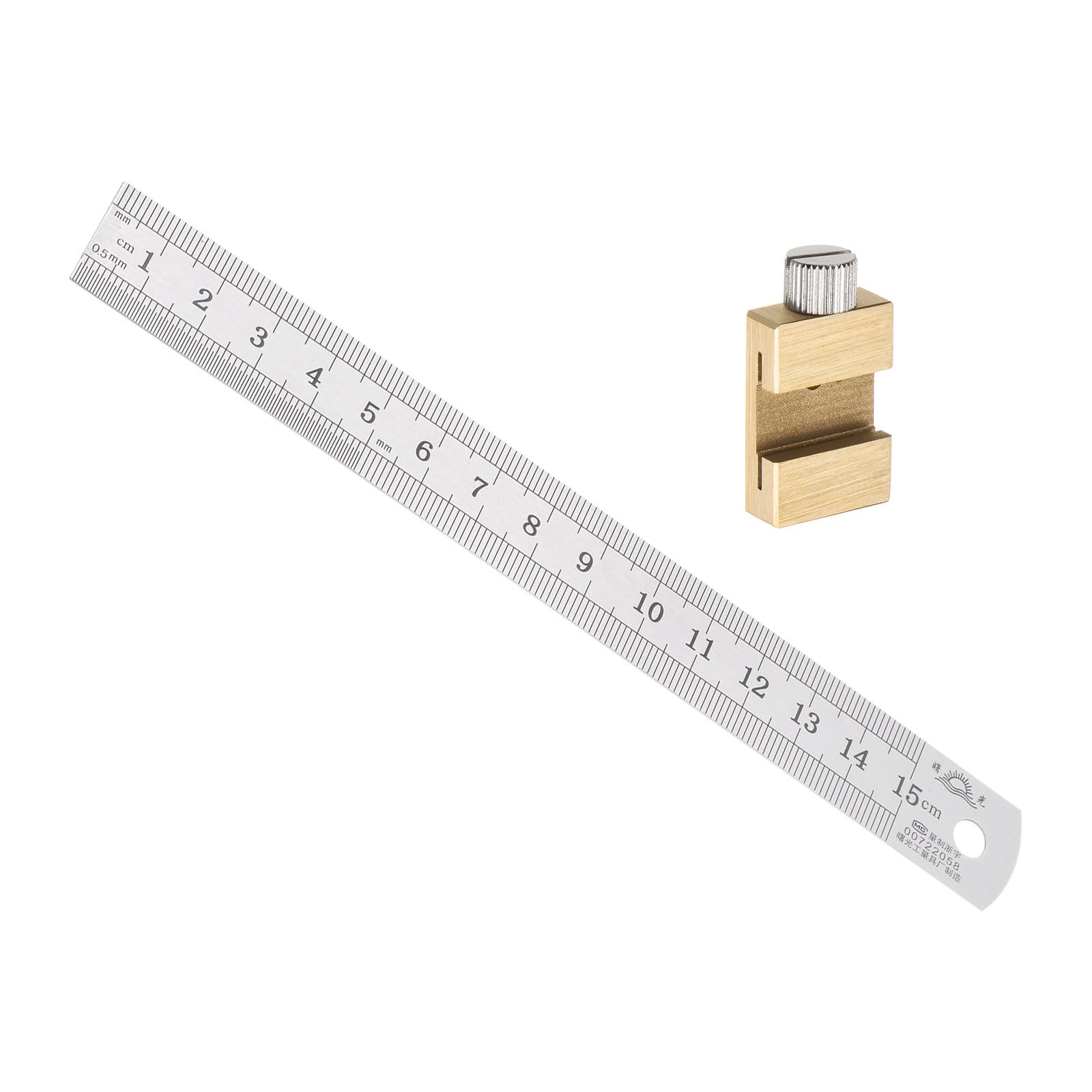 Kozelo Stainless Steel Ruler - [15cm/6 Inch] Double Reading Measuring Tools with 20mm Scriber Block for Architectural Design Use | Gold Tone
