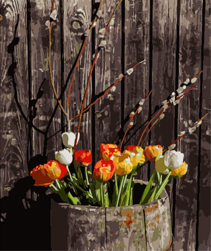 DIY Fabric Decorating Kits, ABEUTY Paint by Numbers Beautiful White & Orange Pink Flower 16x20 inches Number Painting Wall Art