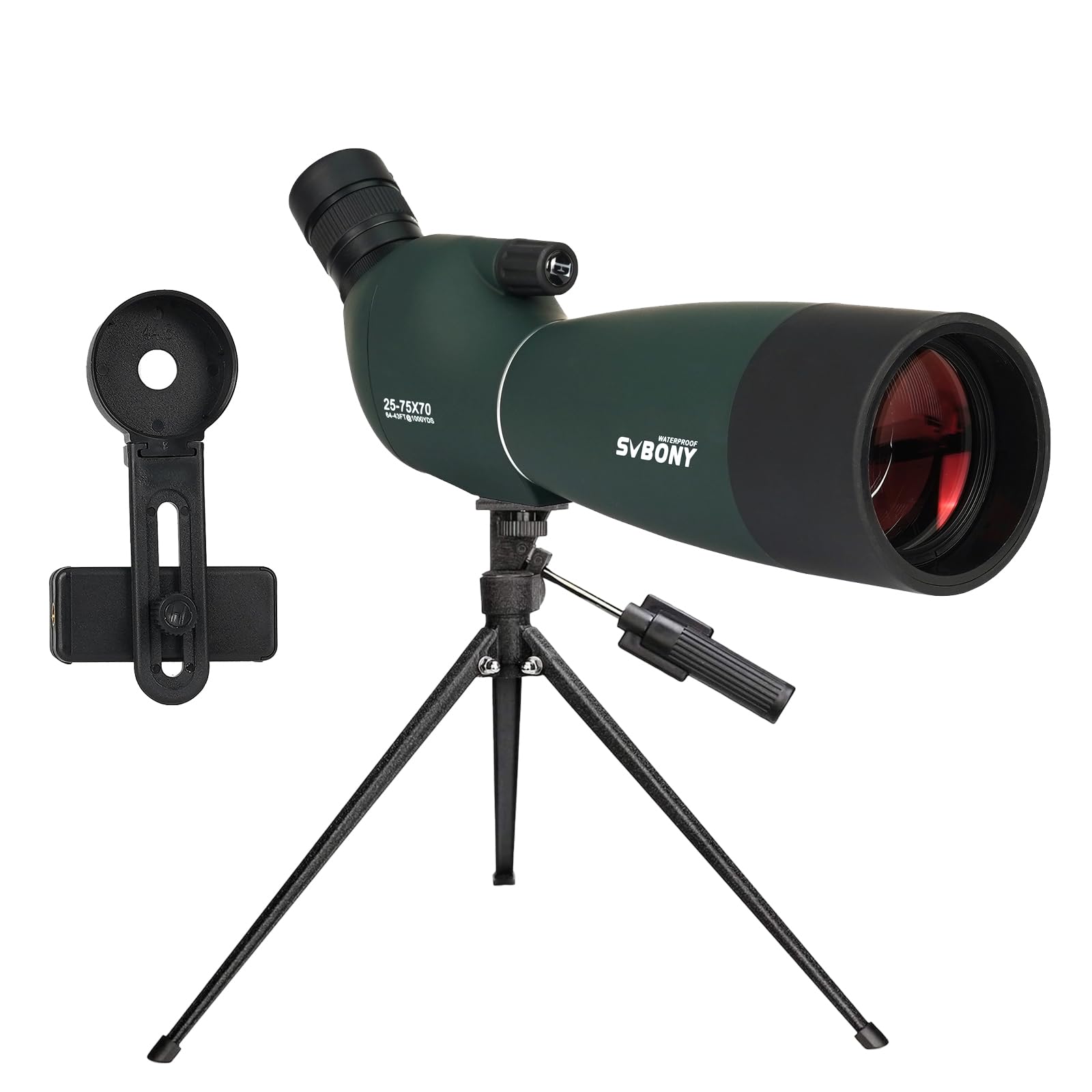 Svbony SV28PLUS Upgraded Spotting Scope for Target Shooting, 25-75x70mm BAK4 A5 Wine Red FMC Coating Lens, Spotting Scopes with Phone Adapter Tripod Bag, for Birdwatching Wildlife Archery Astronomy