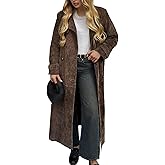 SOMTHRON Women's Faux Suede Long Trench Coat Notched Lapel Double Breasted Jacket Pea Coat Overcoat with Belt