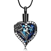 zeqingjw Heart Urn Necklace for Ashes Crystals Cremation Jewelry for Women Men Ashes Holder Memorial Lockets Keepsake Gift