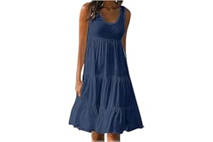 Olivcker Summer Dresses for Women 2024 Flowy Sleeveless Sundresses Casual Solid Tiered Dress A Line Beach Vacation Sun Dress