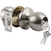BESTTEN Keyed Entry Door Knob with Lock, Heavy Duty Interior and Exterior Door Lock, Standard Ball, Satin Nickel