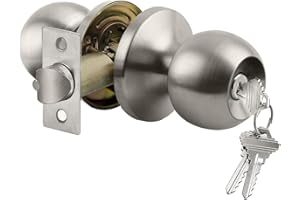 BESTTEN Keyed Entry Door Knob with Lock, Interior and Exterior Door Lock, Standard Ball, Satin Nickel