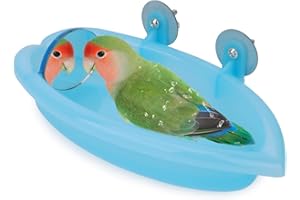 Hypeety Bird Bath with Mirror Portable Bird Bath Bird Bathroom for Pet Parrots Bathing Tub Bath Box Bird Shower Bathtub Accessories (Blue-Bird Bathtub with Mirror)
