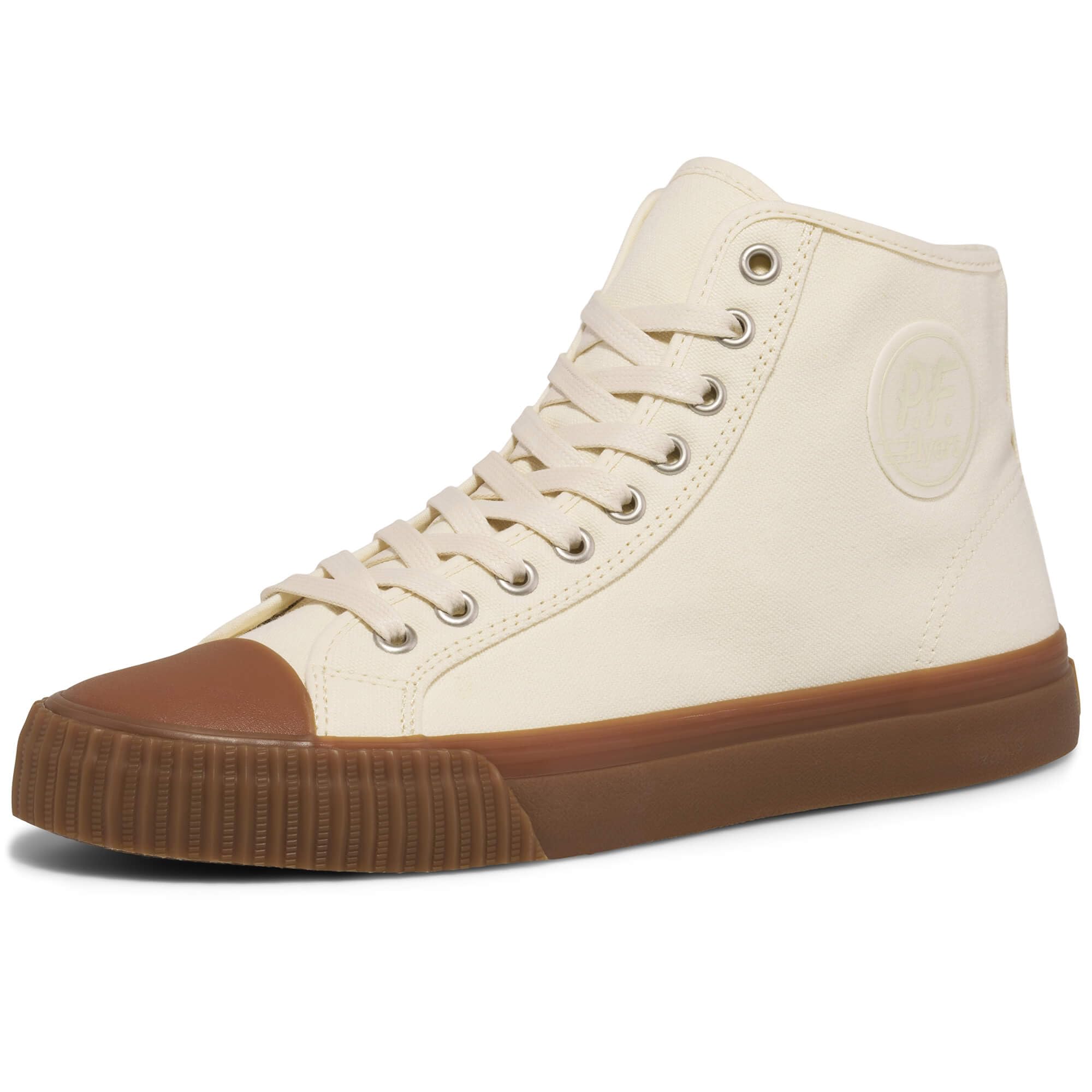 PF Flyers Center Off-White High Top Sneakers for Men and Women, Original Canvas Hi-Top Athletic Shoe, Unisex White Shoes with Gum Soles Image