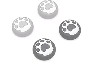 PlayVital Cat Paw Cute Thumb Grip Caps for PS5/4, Xbox Series X/S, Switch Pro Controller - Gray & Light Gray