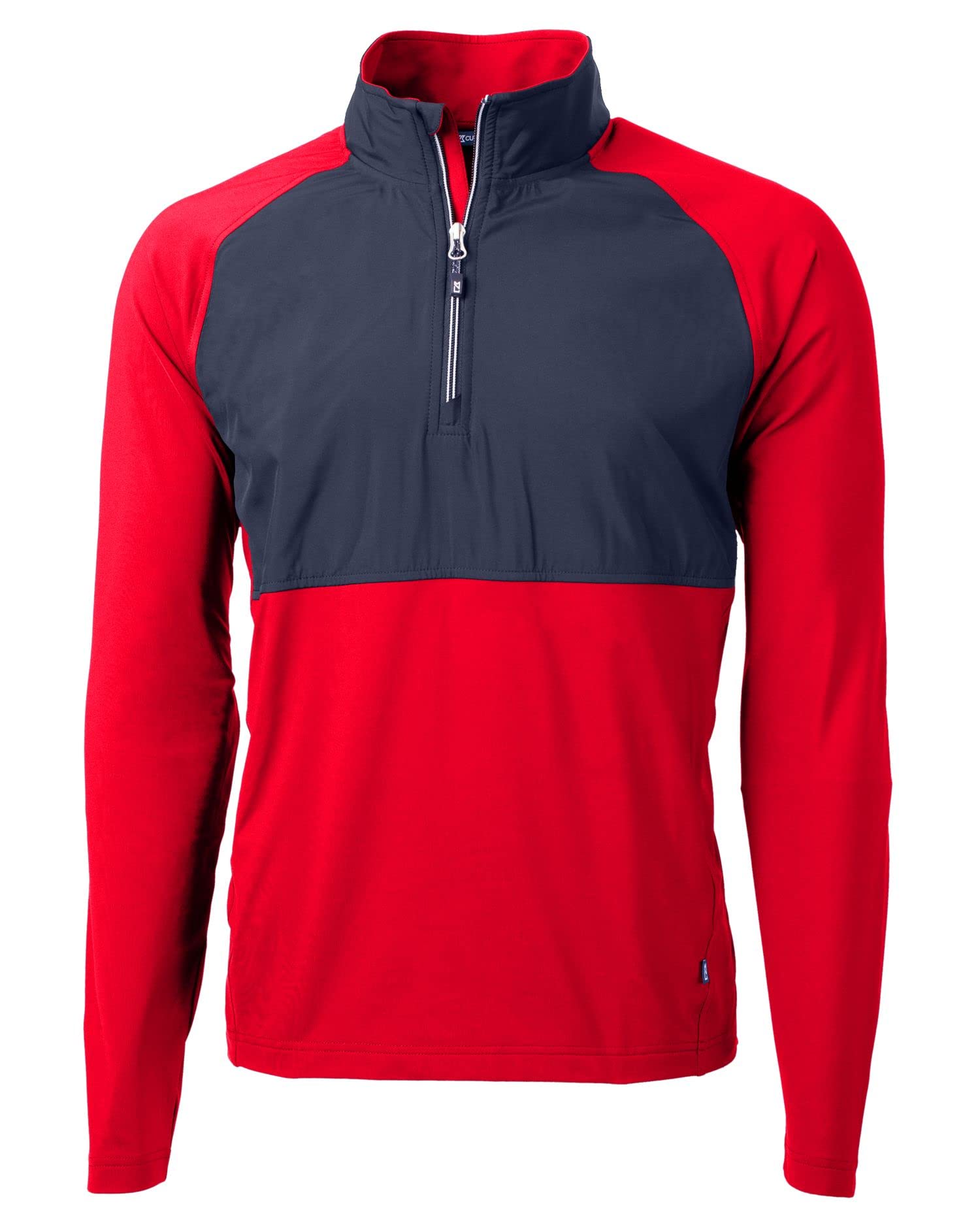 Cutter & Buck Adapt Eco Knit Hybrid Recycled Mens Quarter Zip, Red/Navy Blue, S