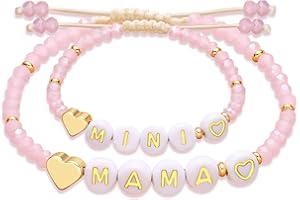 Egowry Mother Daughter Bead Bracelet Set for 2, Mommy and Me Matching Bead Bracelet, Mama and Mini Matching Heart Bracelets for Mom Daughter Valentines Mother's Day Gift