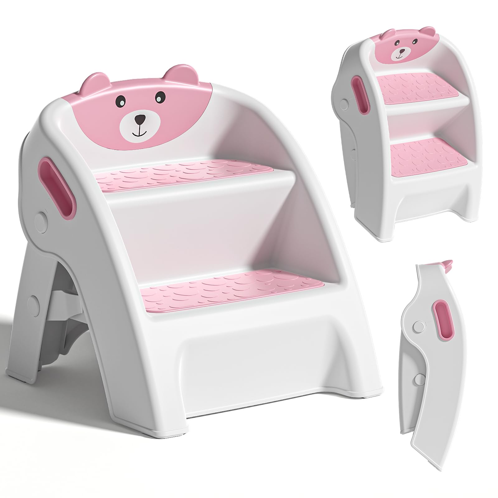 Photo 1 of TPN Toddler Step Stool for Bathroom Sink and Potty Training Durable Anti-Slip,Anti-Tip A-Frame,10-Second Assembly, 2-Step Potty Stool with Wide Steps (Pink)