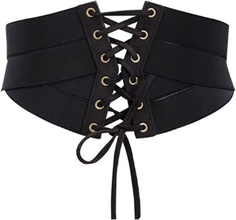 YOLI Women's Stretch Elastic Wide Band Lace-up Waspie Corset Waist Belt Cinch