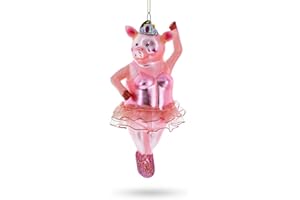 BESTPYSANKY Graceful Pig Dancing Ballet - Blown Glass Christmas Ornament