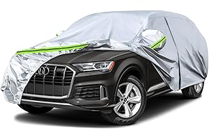 SPORTULI Waterproof Car Covers Replace for 2006-2024 Audi Q7/SQ7, 6 Layers Silver All Weather Custom-fit Car Cover with Zipper Door & Windproof Bands for Snow Rain Dust Hail Protection