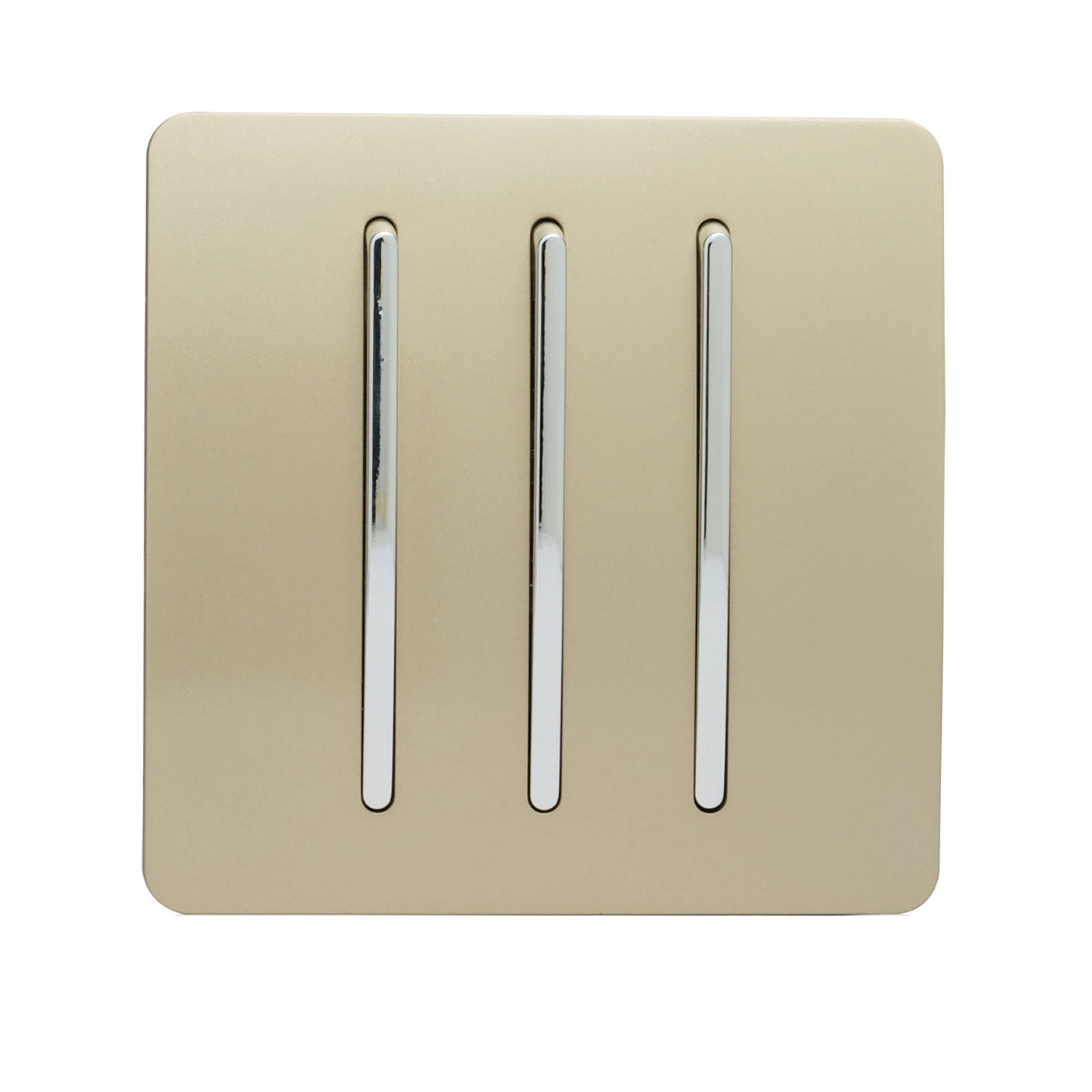 Trendi 3 Gang 2 way 240V Screwless Raised Front Plate Plastic Artistic Modern Glossy 10 Amp Chrome Rocker Triple Electrical Wall Light Switch Champagne Gold - ART-SS6GO