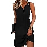 Disamer Womens Summer Dress 2026 Casual Button Down V Neck Sleeveless Boho Floral Beach Sundresses Vacation A-Line Dresses