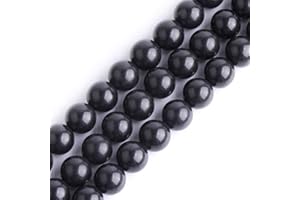 GEM-INSIDE CREATE YOUR OWN FASHION GEM-Inside 8mm Natural Black Russian Shungite Polished Round Stone Chakra Beads for Jewelry Making Full 15" Strand Power Energy Healing Stone