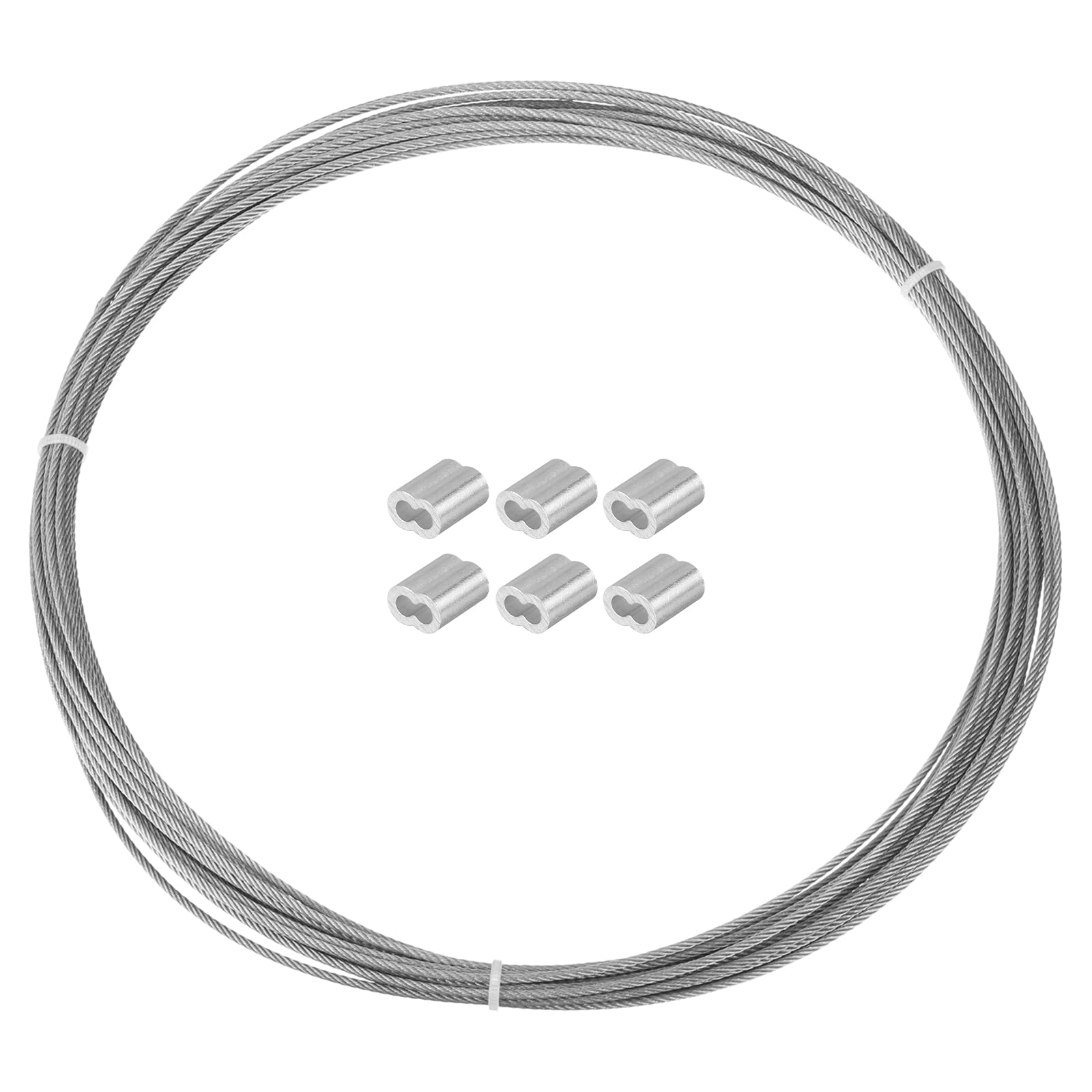 PATIKIL Picture Hanging Wire Kit, 1.8mm x 10 Meters Stainless Steel Rope Cable with 6 Pcs Double Hole M2 Aluminum Sleeve for Picture Mirror, Silver