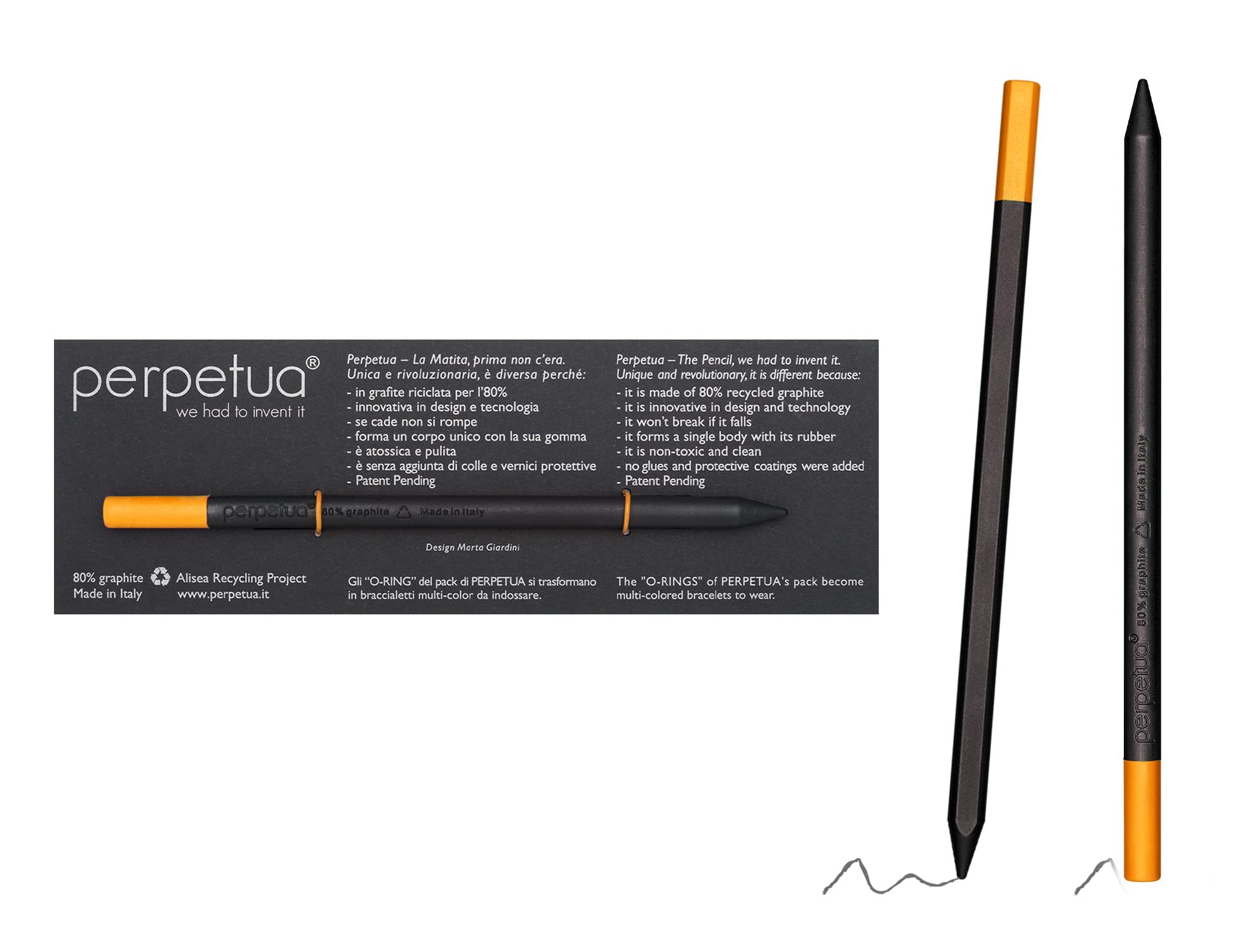 Perpetua graphite pencils, Durable & robust HB graphite pencils, Sustainable HB pencil with eraser for drawing, writing & sketching, Ergonomic professional pencil for school & office — image 1