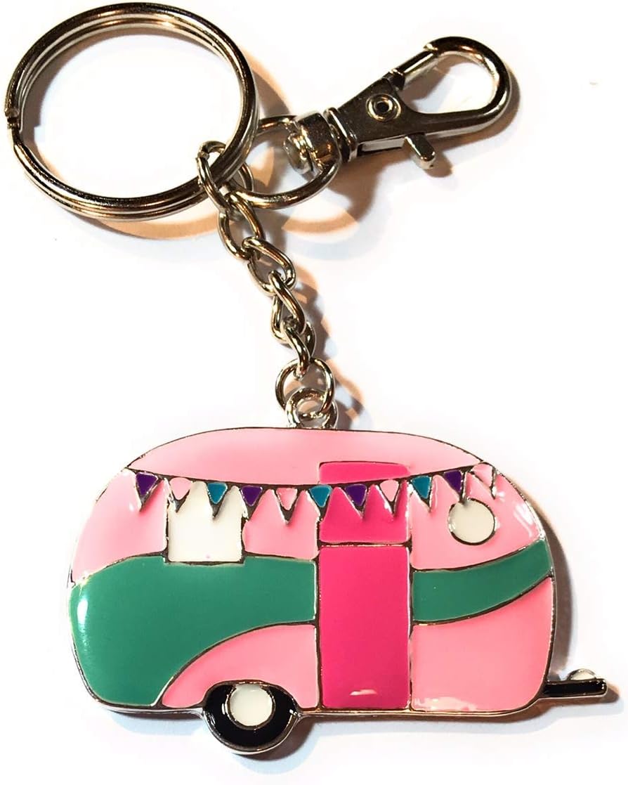 FizzyButton Gifts Pink Caravan Keyring Key Ring with Enamel Charm and Lobster Clasp