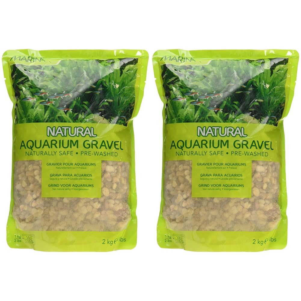 Marina Decorative Aquarium Gravel Natural Desert Pebble, 2-4 mm, 2 Kg, Beige (Pack of 2)