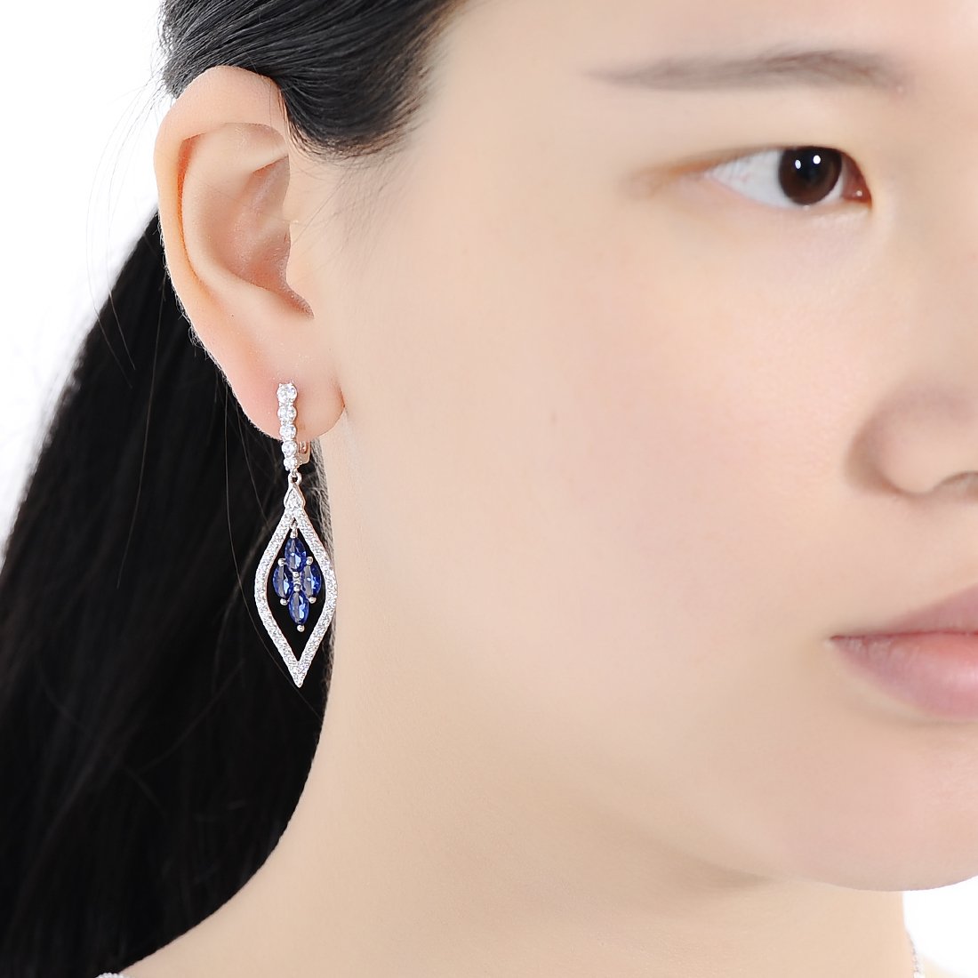 Santuzza Sterling Silver Sapphire Color Stone Earrings For Women Blue Crystal CZ Jewelry