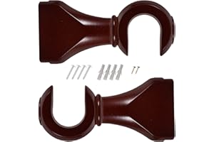 CALLARON 2pcs Red Brown Wooden Curtain Rod Brackets Valance Support Holder with Base for Single Or Double