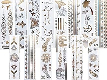 14 Lange Bögen Armbänder Metallic Gold Silber Türkis Tattoos Flash Tattoo Sticker