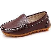 SOFMUO Boys Girls Leather Loafers Slip-On Oxford Flats Boat Dress Schooling Daily Walking Shoes(Toddler/Little Kids)