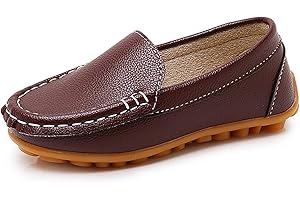SOFMUO Boys Girls Leather Loafers Slip-On Oxford Flats Boat Dress Schooling Daily Walking Shoes(Toddler/Little Kids)