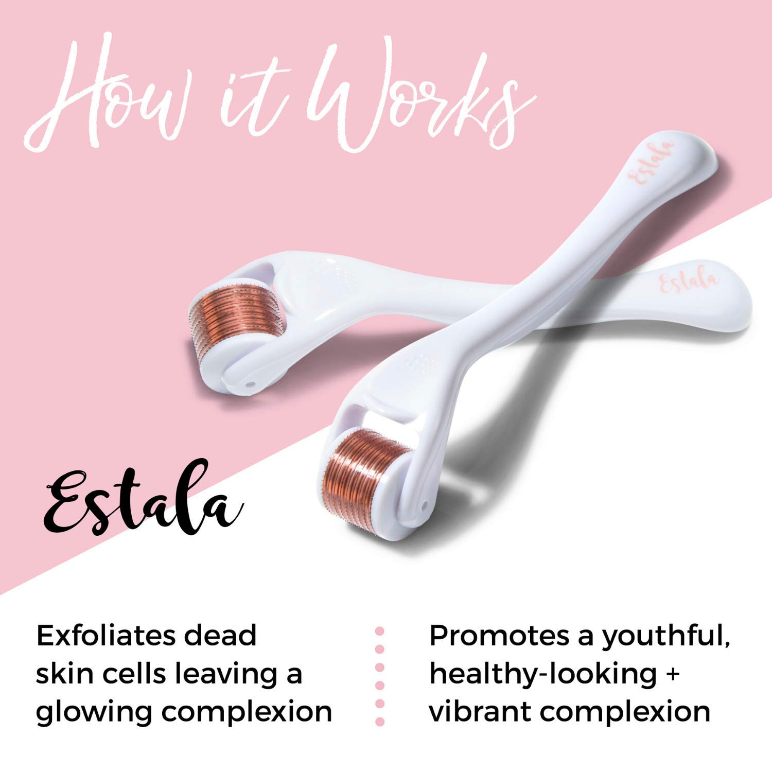 Estala Derma Roller Cosmetic Microneedling Kit for Face, 540 Titanium Microneedle Roller - 0.25mm Microdermabrasion Device - Includes Free Storage Case & Ebook (White): Beauty