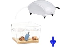 FEVBCNRJ Hermit Crab Pool with Bubbler, Hermit Crab Tank with Aquarium Air Pump, Quiet Oxygen Bubbler Pump with Air Stone, Transparent Water Tank with Climbing Ramp, Ideal for Small or Medium Habitat Home