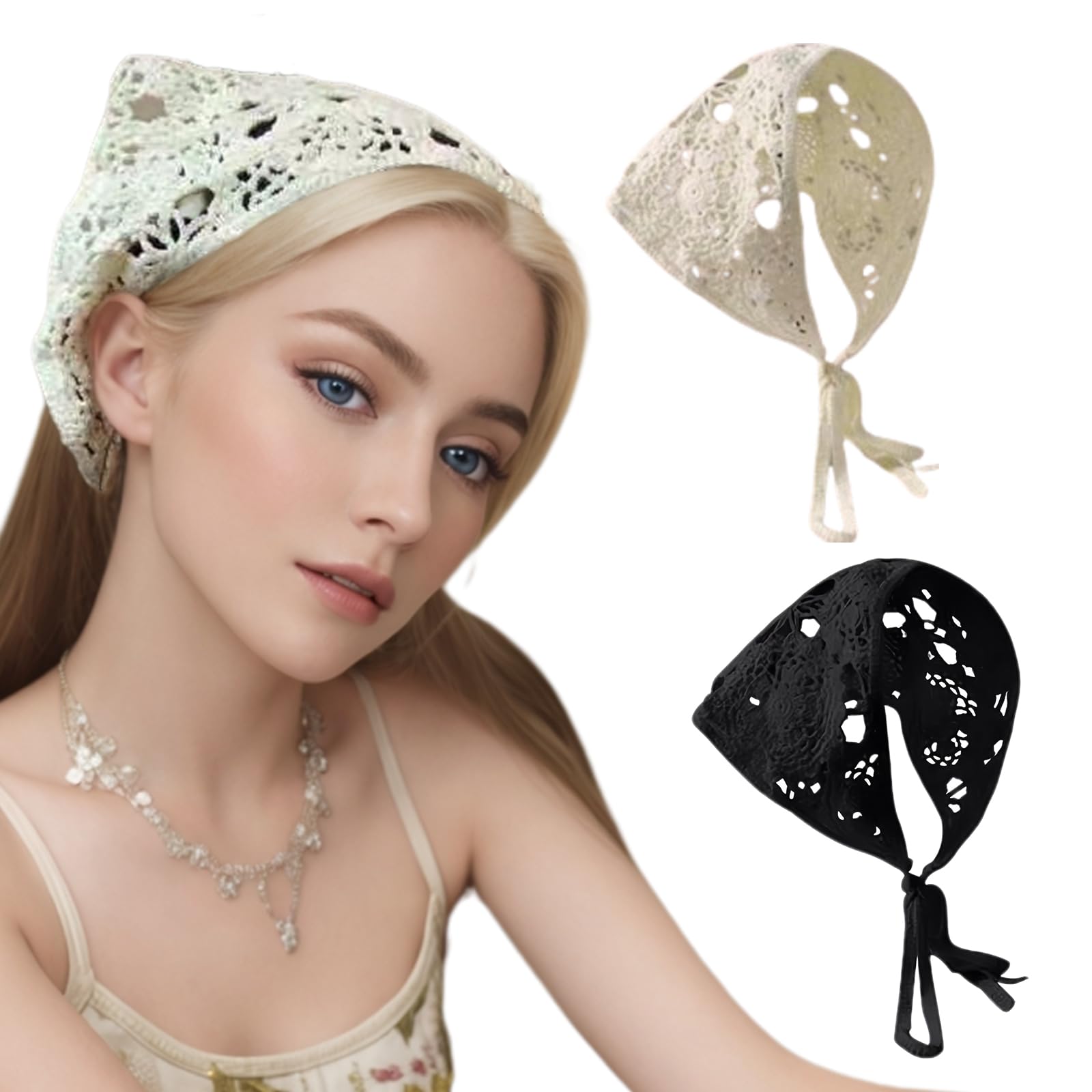 2 Pcs Crochet Bandanas Headbands Cute Style Hand Knitted Headband Women's Girls Hair Accessories Knitted Crochet Headscarf Triangle Scarf