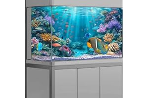 Dizifinn Underwater Aquarium Background, Ocean Floor Coral Reef Undersea Tropical Fish Coral Reef, Polyester Fish Tank Background with 6 EVA Double-Sided Tapes 36x18 inches/90x45