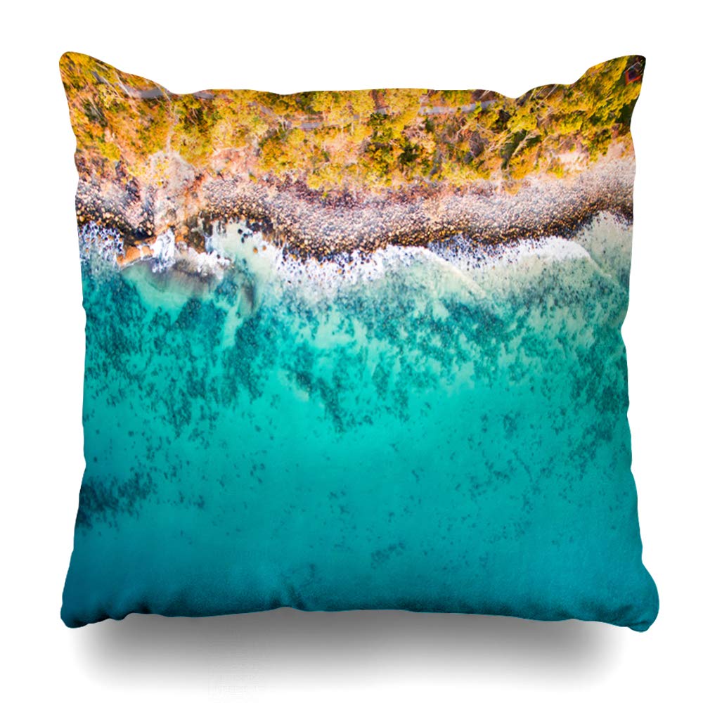 Amazon Com Ahawoso Throw Pillow Cover Ocean Blue Coast Aerial