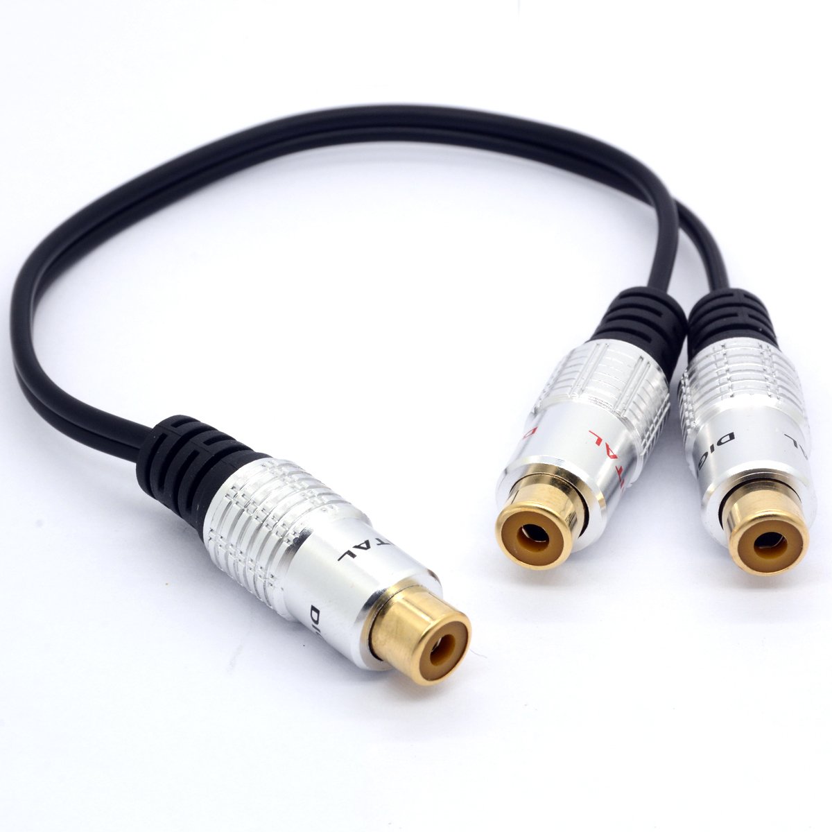 RCA Female Splitter Cable Cord RCA Female Jack to 2 RCA Female Plug Adapter Digital Coaxial for Surround Sound, Dolby Digital, DTS, Speaker with RCA Connector, RCA Video, Audio (25CM/10Inch)