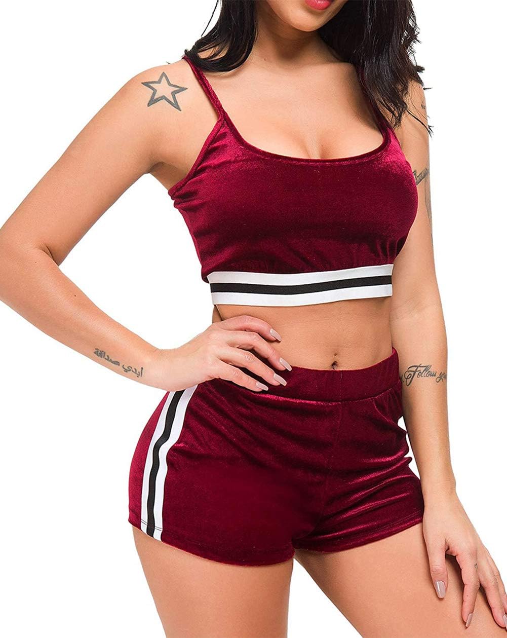 Women's Sexy Bodycon Sleeveless Tank Crop Top Shorts Pant Set Club 2 Piece Outfits Yoga Sports High Waist Tracksuit Set