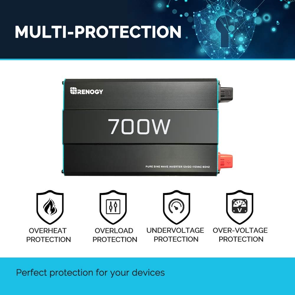 Renogy 700W 12V Pure Sine Wave off GRID Solar Home Use Inverter 700 Watt 12 Volt Battery Power Inverter