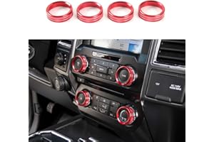 Keptrim for F150 Air Conditioner Switches AC VOL Knob Ring Button Trim for Ford F150 XLT 2015 2016 2017 2018 2019 2020, Red Aluminum, 4pcs